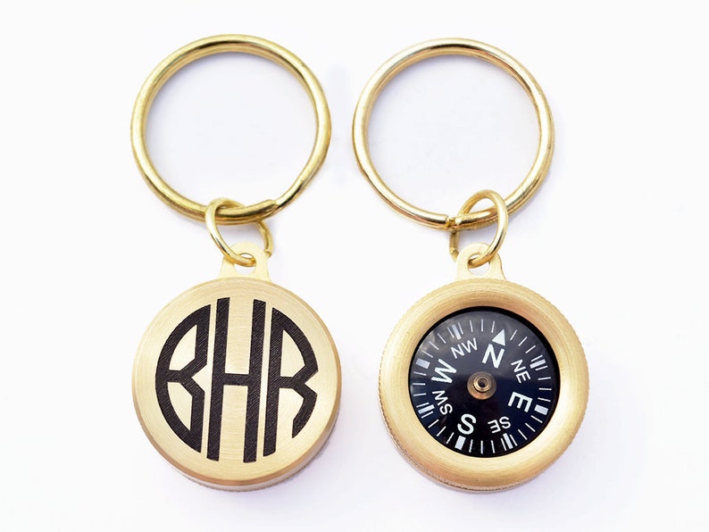 Personalized Compass, Monogram Compass Keychain, monogram keychain, Personalized Key chain, Brass Compass, Personalized Working Compass image 1
