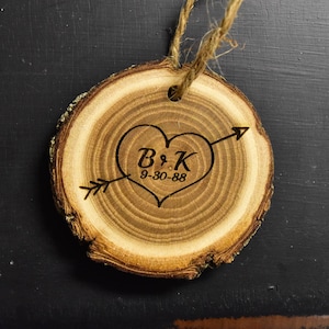 Personalized Wood Ornament, Wood Slice, House Warming Gift, Carved Wood Initials, Engraved Ornament, Anniversary Gift, Wedding Gift, Rustic