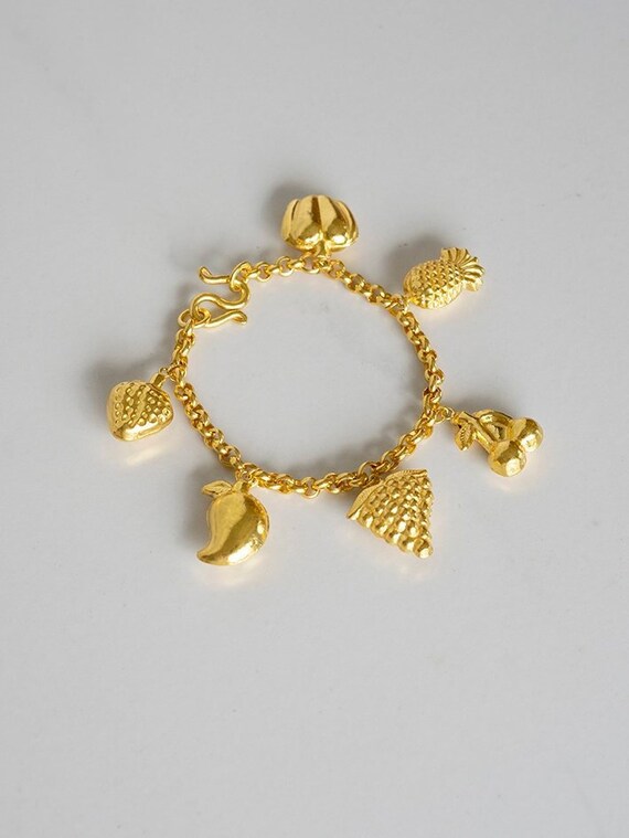 Vintage 22k Gold Fruit Charm Bracelet 