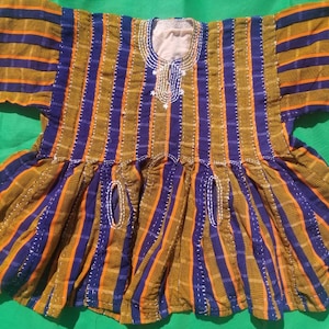 Qaulity Short Sleeve Northern Ghana Orange and Blue Men Hand Woven Traditional Smocks, Fugu Top/Batakari/Smock,Northern Kente