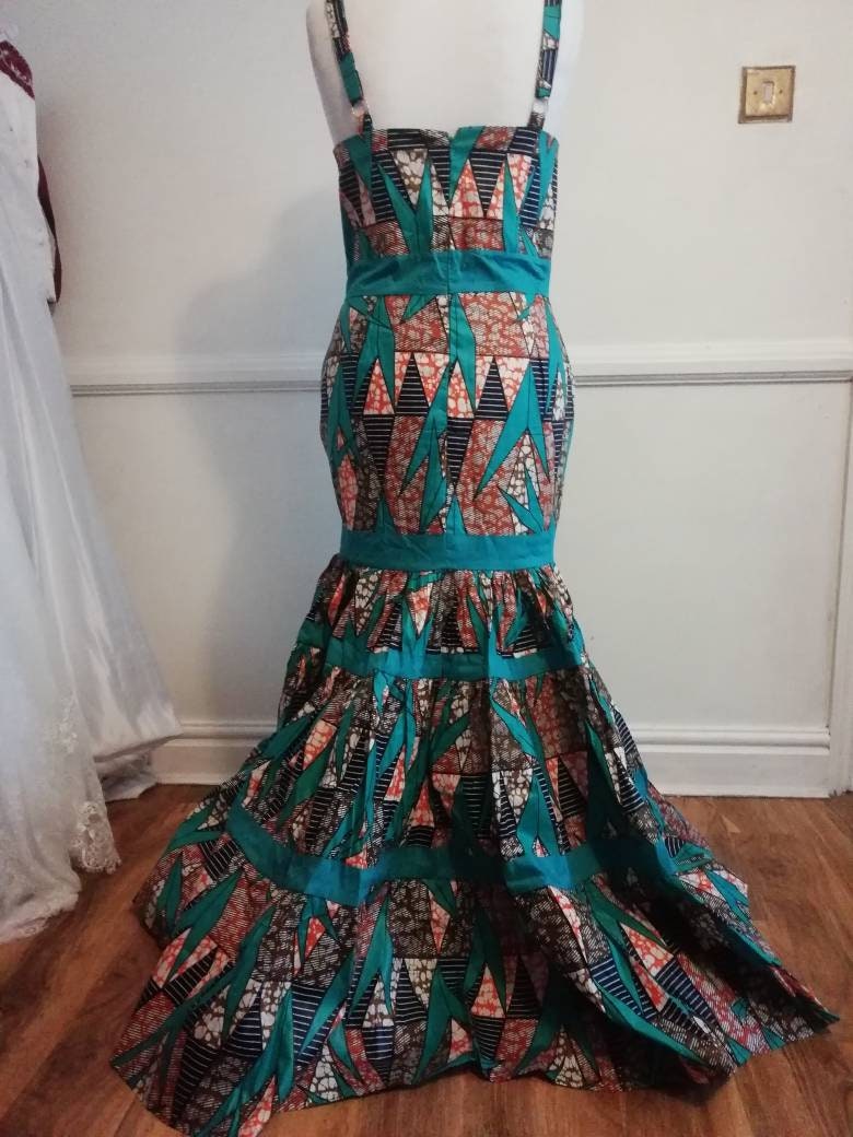 Ankara Fit and Flare Dress: African Print Cotton Gown, Adjustable Straps