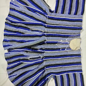 Short Sleeve Blue  Strappy Northern Ghana Men Hand Woven Traditional Smock, Fugu Top/Batakari/Smock Wedding, Parties