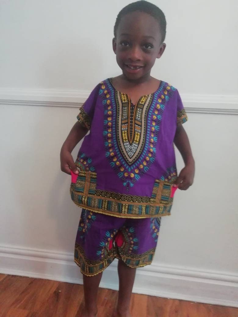 Kids Unisex Purple Dashiki Africa 