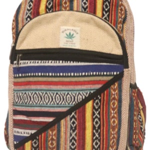 Grand sac à dos en chanvre coloré fait à la main pour ordinateur portable Uni Student Hippy, Boho, sac de week-end écologique.