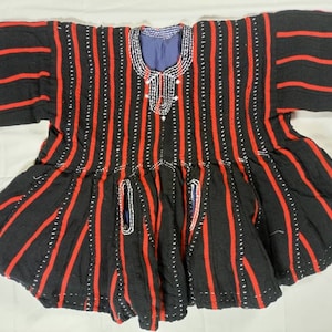 Red and Black  Short Sleeve Northern Ghana Men Hand Woven Traditional Smock, Fugu Top/Batakari/Smock