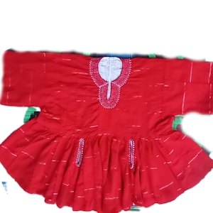 Red Qaulity Short Sleeve Northern Ghana Orange Men Hand Woven Traditional Smocks, Fugu Top/Batakari/Smock,Northern Kente