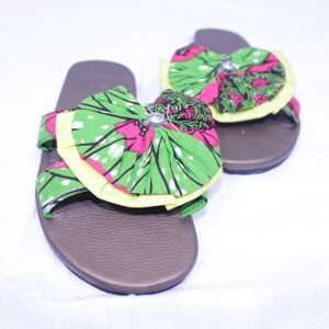 Green Flower Africa Wax Print Casual Sandals