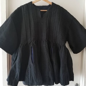 Qaulity Short Sleeve Northern Ghana Black Men Hand Woven Traditional Smocks, Fugu Top/Batakari/Smock,Northern Kente