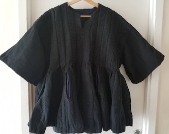 Qaulity Short Sleeve Northern Ghana Black Men Hand Woven Traditional Smocks, Fugu Top/Batakari/Smock,Northern Kente
