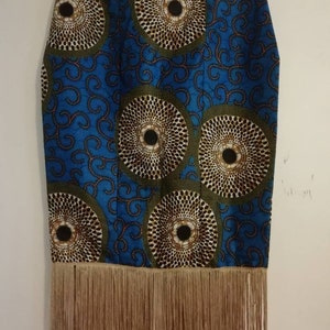 BeautifulAfrica Print Ankara Cotton Ladies Knee Length Pencil Skirt With Fringes