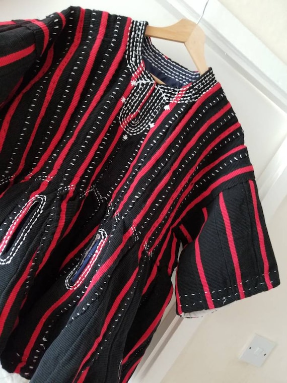 Red and Black Short Sleeve Northern Ghana Men Hand Woven