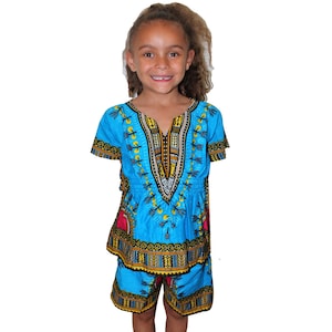 Kids Unisex Dashiki Africa Tribal Print  Festival Kaftans Causal Set Shirt and Short