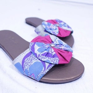 Blue and Pink  Flower Africa Wax Print  Women Causal Sandals
