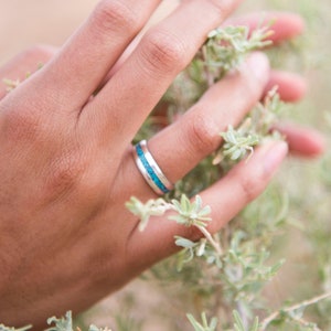 Turquoise Band Ring Sterling Silver, Silver Stacker Ring, Sterling and Turquoise Band Rings, Turquoise Ring, Genuine Turquoise Ring