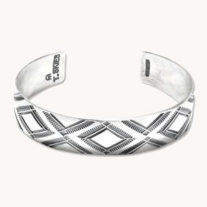 Silver Bracelet, Diamondback Pattern, Hand-Stamped, Cuff Bracelet, Southwest Jewelry