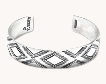 Silver Bracelet, Diamondback Pattern, Hand-Stamped, Cuff Bracelet, Southwest Jewelry