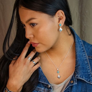 Turquoise Stardrop Necklace and Earrings Set, Turquoise and Sterling Silver Jewelry Set, Southwest Jewelry Set, Gift for Her