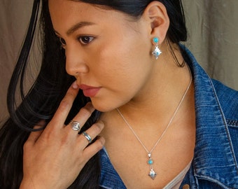 Turquoise Stardrop Necklace and Earrings Set, Turquoise and Sterling Silver Jewelry Set, Southwest Jewelry Set, Gift for Her