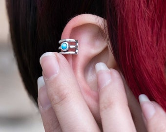 Sterling Silver Turquoise Ear Cuff, Silver Ear Cuff, Authentic Turquoise Ear Cuff, Southwest Jewelry