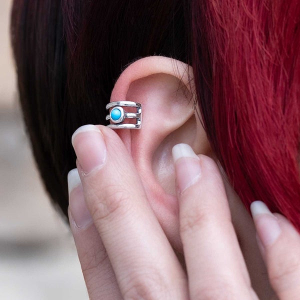 Sterling Silver Turquoise Ear Cuff, Silver Ear Cuff, Authentic Turquoise Ear Cuff, Southwest Jewelry