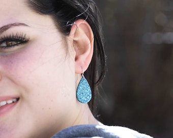 Upcycled Turquoise Earrings - Light Blue, Dangle Earrings, Sterling Silver Hoops, Turquoise Earrings Western, Upcycled Jewelry, Boho Earring