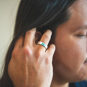 Mens Turquoise Ring, Mens Turquoise Wedding Band, Turquoise Ring Sterling Silver, Genuine Turquoise Ring, Turquoise Wedding Ring, Dad Gift image 2