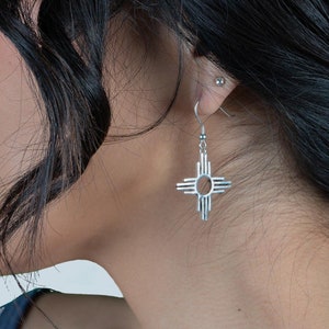 Silver Zia Dangle Earrings, Sterling Silver Earrings Dangle, Tribal Earrings, Zia Jewelry, Southwestern Jewelry, New Mexico Earrings
