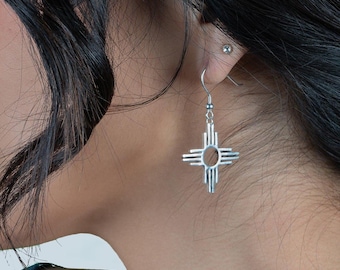 Silver Zia Dangle Earrings, Sterling Silver Earrings Dangle, Tribal Earrings, Zia Jewelry, Southwestern Jewelry, New Mexico Earrings