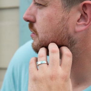 Mens Turquoise Ring, Mens Turquoise Wedding Band, Turquoise Ring Sterling Silver, Genuine Turquoise Ring, Turquoise Wedding Ring, Dad Gift image 3