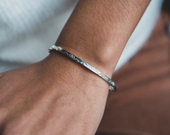 Square Twist Stacking Bracelet, Sterling Silver Cuff Bracelet, Southwest Jewelry, Dainty Twist Stacking Bracelet, Handstamped Bracelet