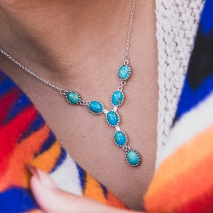 Authentic Turquoise Y Necklace, Turquoise Stone Lariat Necklace, Southwest Jewelry, Southwest Y Necklace