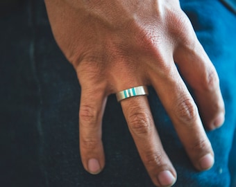 Mens Turquoise Ring, Mens Turquoise Wedding Band, Turquoise Ring Sterling Silver, Genuine Turquoise Ring, Turquoise Wedding Ring, Dad Gift