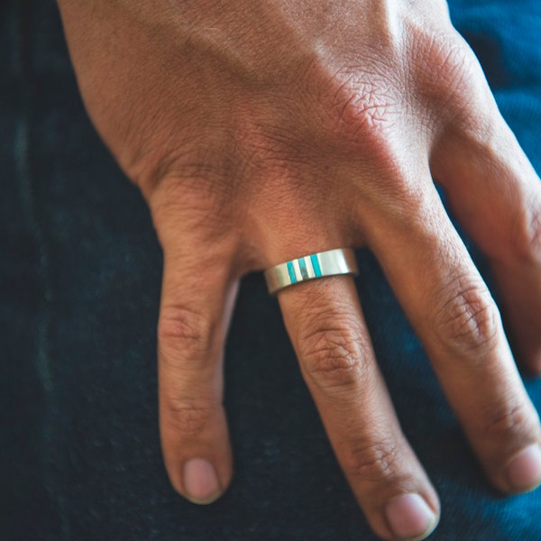 Mens Turquoise Ring, Mens Turquoise Wedding Band, Turquoise Ring Sterling Silver, Genuine Turquoise Ring, Turquoise Wedding Ring, Dad Gift