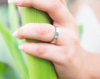 Pride Ring, Sterling Pride Ring, Rainbow Ring Silver, Stackable Rainbow Ring, Rainbow Band Ring, Pride Engagement Ring, Pride Wedding Band