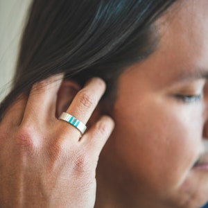 Mens Turquoise Ring, Mens Turquoise Wedding Band, Turquoise Ring Sterling Silver, Genuine Turquoise Ring, Turquoise Wedding Ring, Dad Gift image 4