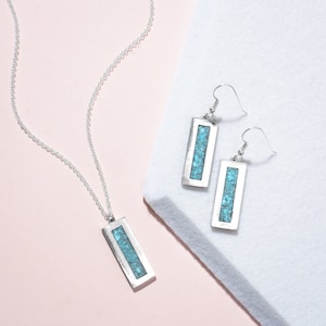 Turquoise Earrings and Necklace Set, Natural Turquoise Jewelry Set, Southwest Jewelry Set, Turquoise Inlay Jewelry