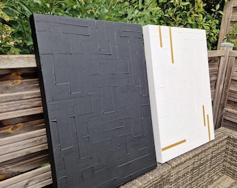 set of 2 monochrome white/gold and black paintings minimalist painting on stretched canvas for wall decoration ON ORDER ONLY
