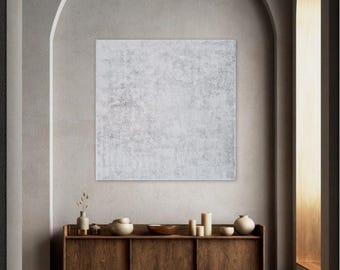SAND relief painting, White art, Sand textured art, Minimalist white handmade painting on stretched canvas, monochrome