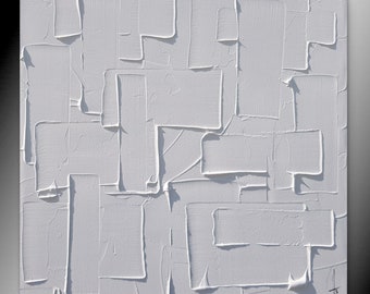 tableau monochrome blanc peinture minimaliste fait main  toile tendue sur châssis bois SUR COMMANDE UNIQUEMENT