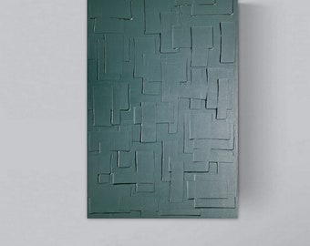 Large dark green monochrome painting minimalist handmade canvas stretched on wooden frame ON ORDER ONLY