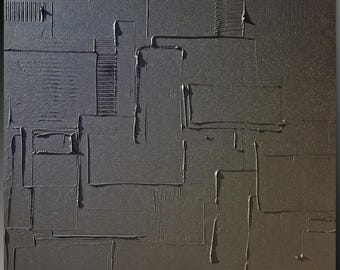 monochrome black painting 100 x 100 cm minimalist handmade painting, canvas stretched on thick wooden frame, unique piece