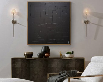 Abstract painting monochrome black minimalist handmade ON ORDER canvas stretched on frame for wall decoration