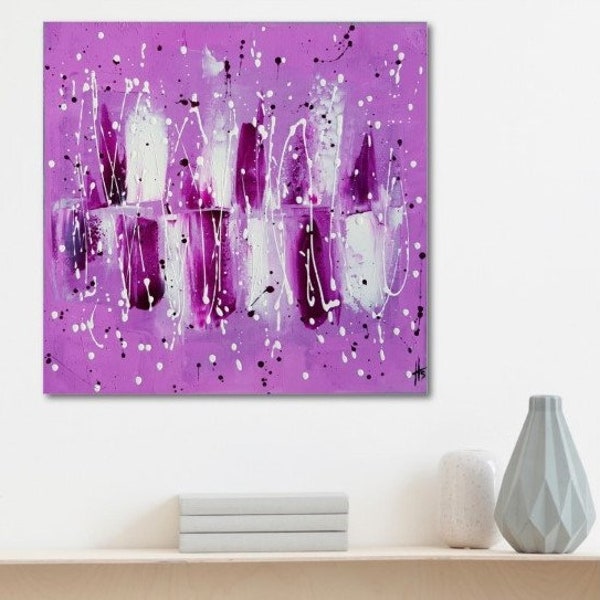 tableau peinture abtraite fait main "Purple Rain" toile montée sur châssis