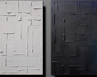 set of 2 monochrome paintings white and black minimalist painting on stretched canvas for wall decoration ON ORDER ONLY