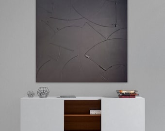monochrome black painting 100 x 100 cm "MATTE BLACK" minimalist handmade painting, canvas stretched on thick wooden frame