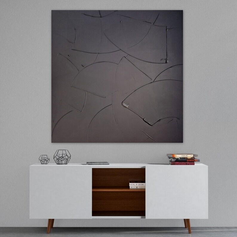 tableau monochrome noir 100 x 100 cm NOIR MAT peinture minimaliste fait main, toile tendue sur châssis bois épais image 1