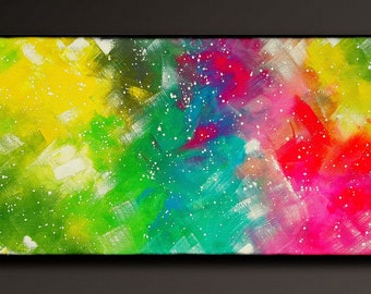 Contemporary painting in modern abstract style and unique "Joy of living" canvas mounted on frame