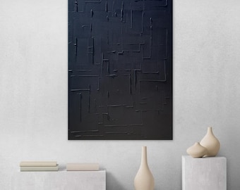 LARGE BLACK PAINTING, Modern black art, Handmade black art, Wall art, Minimal artistic commissioned Monochrome painting