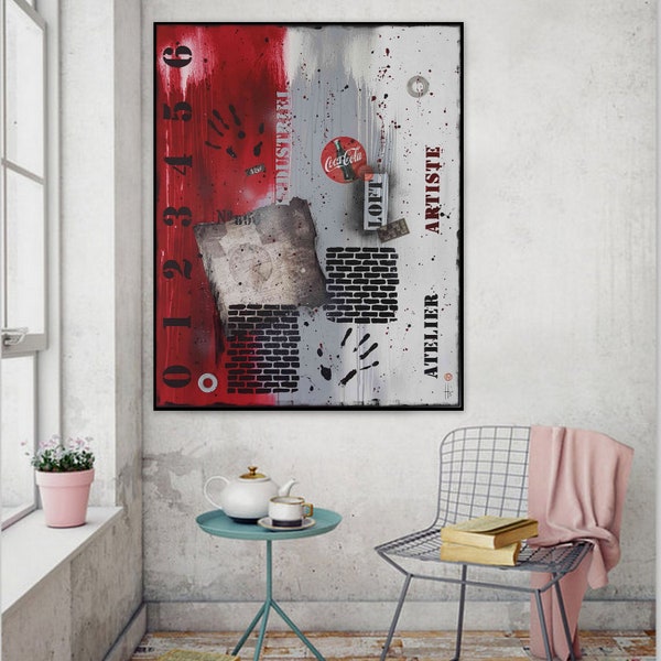 tableau peinture style industriel fait main "Indus B6" sur commande