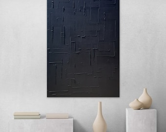 Large monochrome black painting minimalist handmade painting &quot;black wild&quot; canvas stretched on wooden frame ON ORDER ONLY